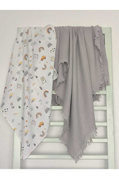 Alpıno Newborn, Muslin Cover & Blanket (100% Cotton Four-Layer Muslin + Patterned Muslin Blanket) 2 Pieces