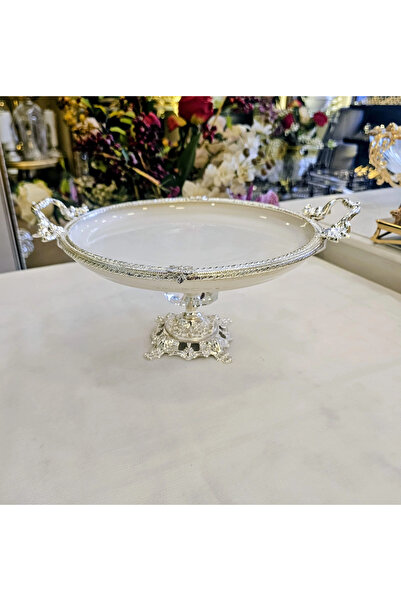 MaviDamla Cast Edge Frame Footed Porcelain Presentation Plate 25 cm Silver