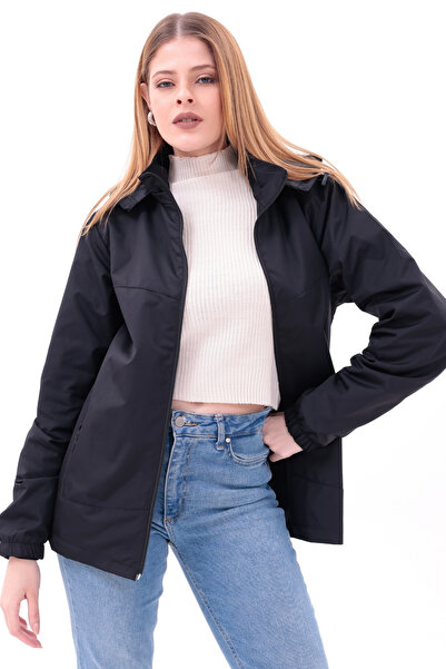 freemen Γυναικείο μαύρο αποσπώμενο παλτό βροχής με κουκούλα