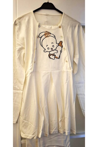 Zen Erdeniz Half Buttoned Maternity Pajama Set Winter Ecru