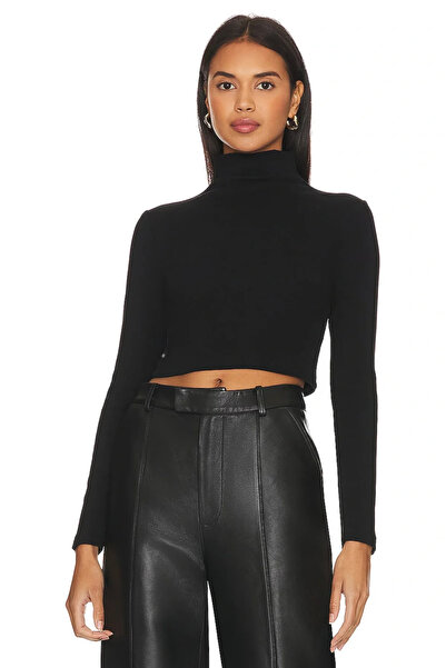 bysoca Women's Black Turtleneck Long Sleeve Double Layer Silk Jersey Basic Cr...