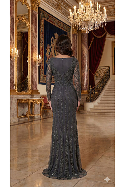 UZER Milano Studio Premium Collection El İşçiliği Kristal Taşlı, İtalyan Kesim Siyah tasarım Abiye