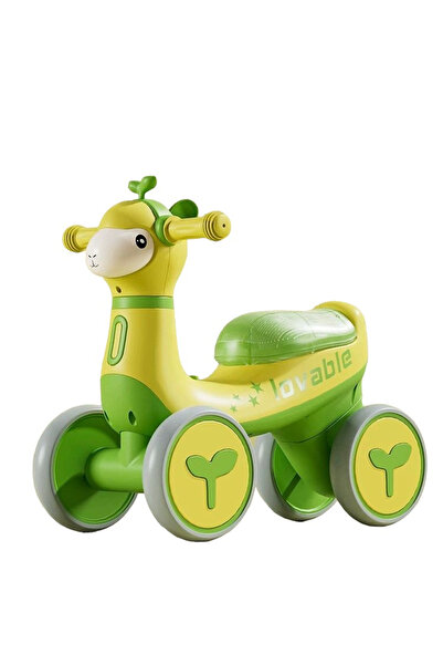 Krista Bicicletă cu 4 roți, fără pedale, cu muzică și lumini, Giraffe B09 Galben cu Verde