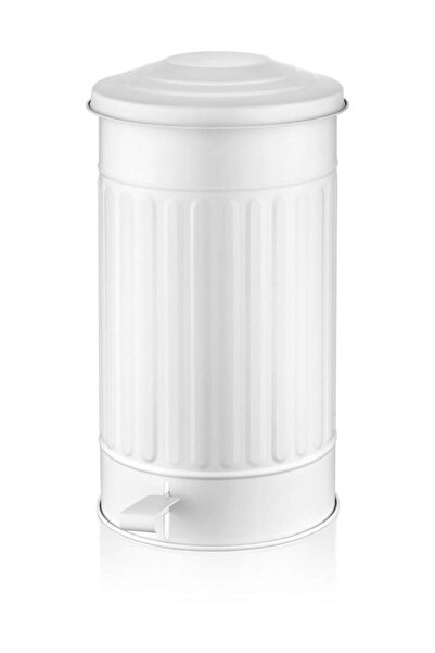 RİVO HOME DECOR Galvanized Metal 24Lt 50X30Cm Medium Size Trash Can White Glv0310
