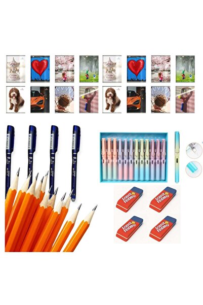 OEM BLNStore School Set: 10 A5 Notebooks (5 Dictation, 5 Math), Erasable Pens, Pencils, Erasers