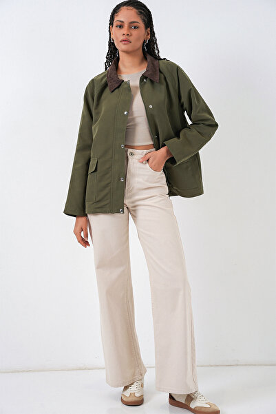 Bigdart Women's Pocket Detailed Oversized Jacket 5973 - Khaki