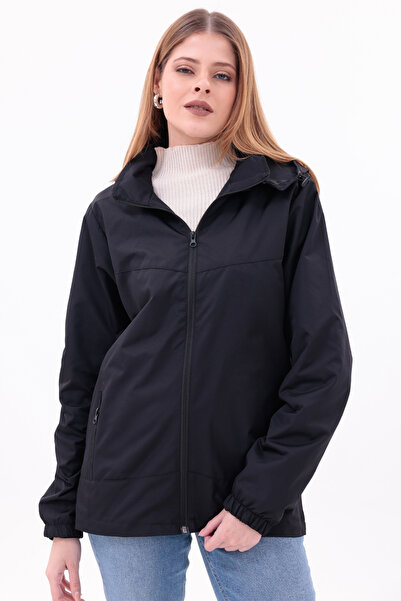 freemen Γυναικείο μαύρο αποσπώμενο παλτό βροχής με κουκούλα