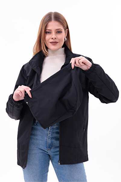 freemen Γυναικείο μαύρο αποσπώμενο παλτό βροχής με κουκούλα