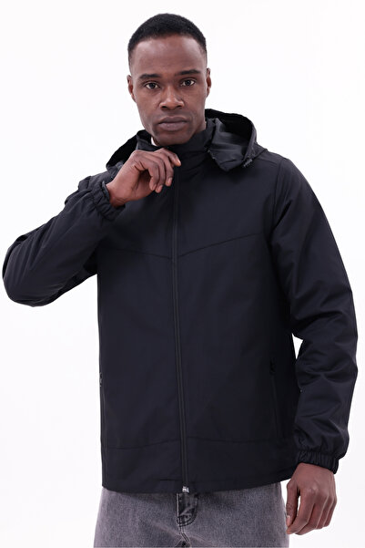 freemen Ανδρικό μαύρο αποσπώμενο παλτό βροχής με κουκούλα