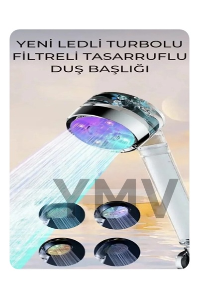 YMV LED RENKLİ IŞIK FİLTRELİ TURBO PERVANELİ PAS TORTU KİREÇ ÖNLEYİCİ ARITICI DUŞ BANYO BAŞLIĞI DUŞLUK