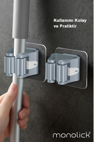 Monolick 3 Adet Paspas Süpürge Fırça Ve Mop Askısı Sap Tutucu Mutfak Banyo Askı