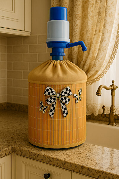 Marrone Husă pentru sticlă de bambus Husă pentru dozator Ribbon Checkered But...