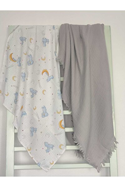 Alpıno Newborn, Muslin Cover & Blanket (100% Cotton Four-Layer Muslin + Patterned Muslin Blanket) 2 Pieces