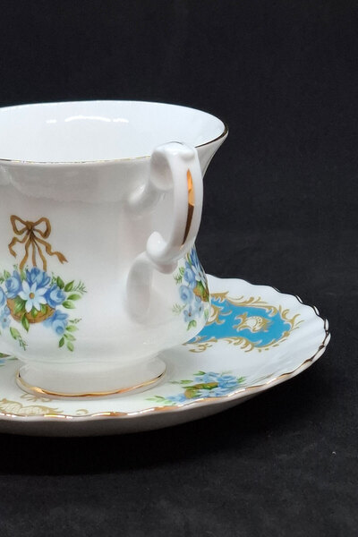 English Turquoise Fine Bone China Coffee/Tea Cup and Saucer 2 Pieces 120 ml