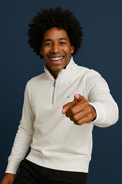 Tommy YARIM FERMUAR BEYAZ SWEATSHİRT