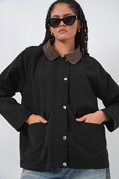Bigdart Women's Pocket Detailed Oversized Jacket 5973 - Black