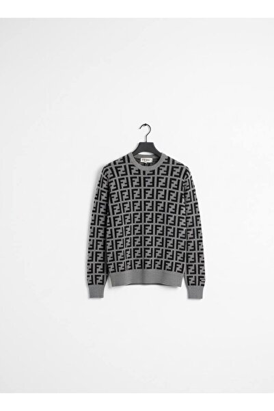 YusGos Men's Crew Neck Steel Knit High Quality Letter Pattern Sweater