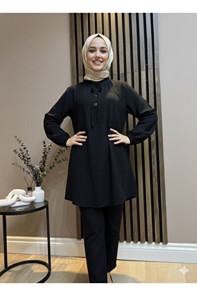 AKMAVİ Women's Hijab Clothing Drawstring Lace-Up Cotton Tunic