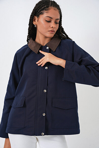 Bigdart Women's Pocket Detailed Oversized Jacket 5973 - Navy Blue