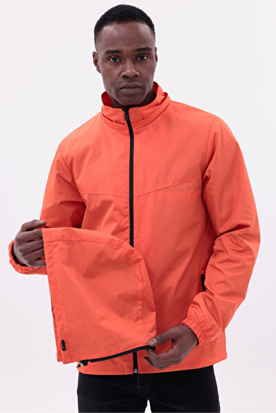 freemen Men's Orange Detachable Hooded Raincoat Jacket