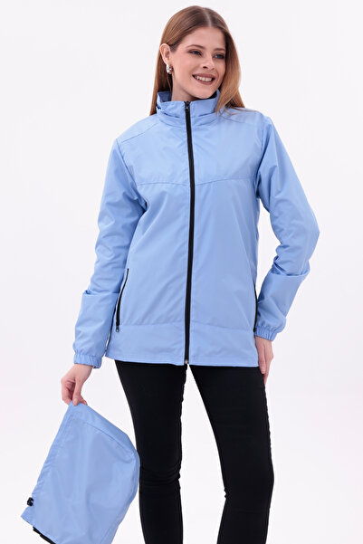 freemen Γυναικείο μπλε αποσπώμενο παλτό βροχής με κουκούλα