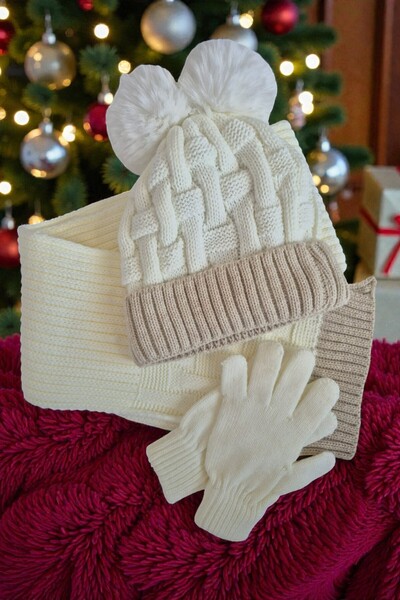 QUB CLUB Girl's Scarf Hat Gloves 3-Piece Set