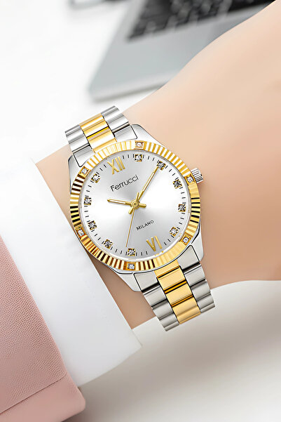 Ferrucci Jubilee Cord Steel Case Women Wristwatch, Bracelet Gift Silver-Gold ...