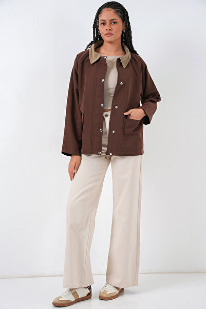 Bigdart Women's Pocket Detailed Oversized Jacket 5973 - Brown