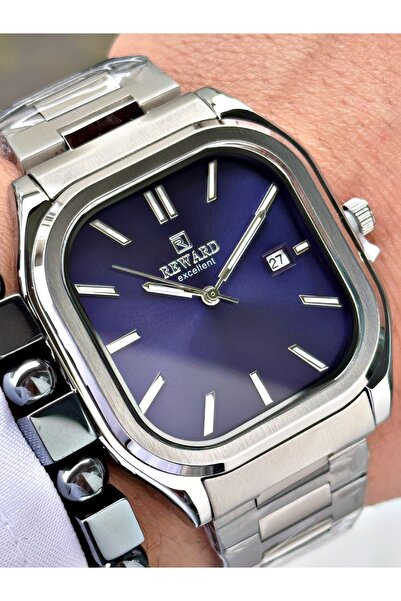 Reward Silver Color Classic Square Model Steel Cord Men's Wrist Watch + Brace...