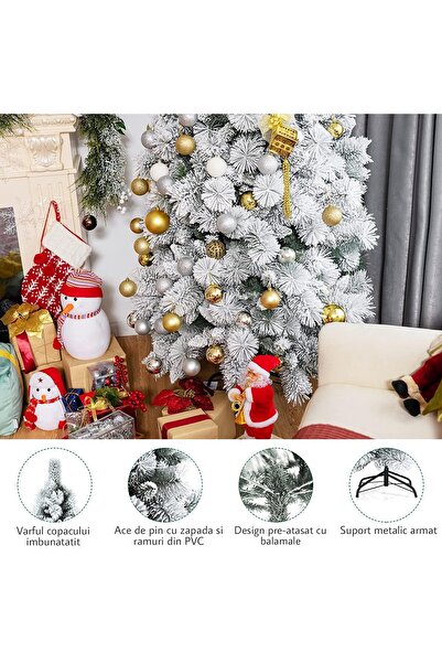 OricareFain Artificial Christmas Tree Snow, 210 cm, snow look, luxury, Stand Included, White