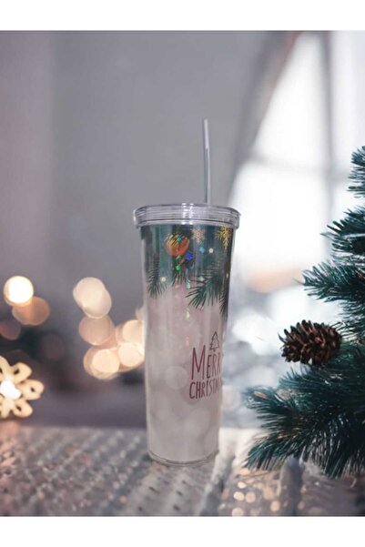 Titiz Plastik Christmas Themed Cup with Straw 750 ML
