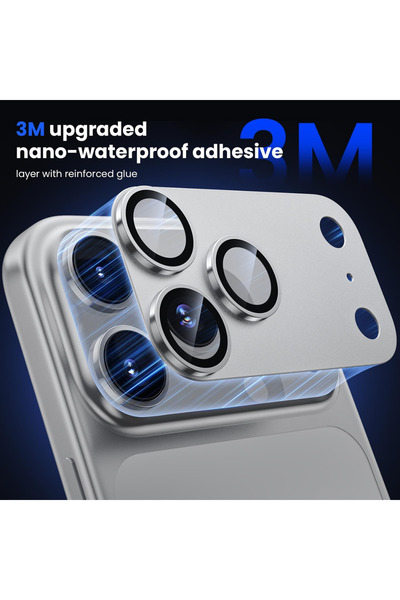 KVK PRİVACY iPhone 17 Pro Compatible Metal Framed Full Coverage Sapphire Glass Camera Lens Protector Silver