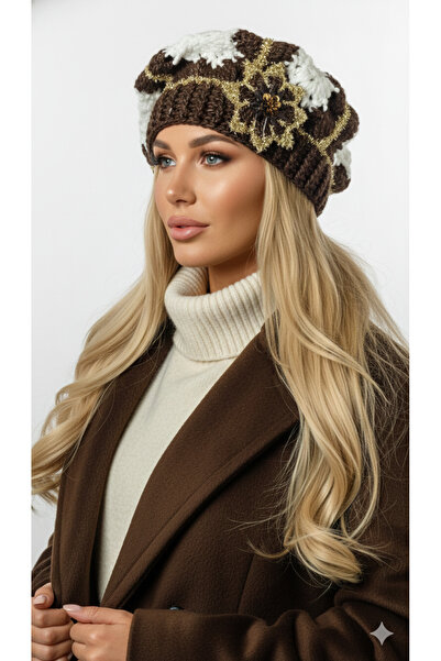 drt tasarım Ressam Bere Kahve Beyaz Altın Simli Kar tanesi Yılbaşı Konsepti