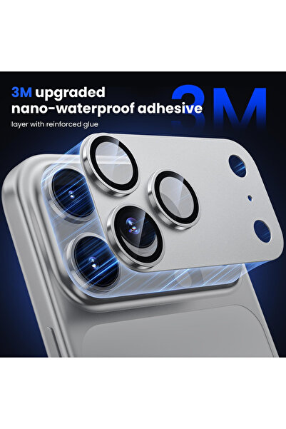 KVK PRİVACY iPhone 17 Pro Max Compatible Full Coverage Sapphire Glass Camera Lens Protector with Metal Frame Silver