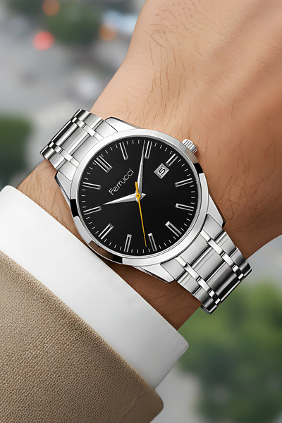 Ferrucci Takvimli Erkek Kol Saati Çelik Kasa & Çelik Kordon Gümüş-Siyah zmfer210
