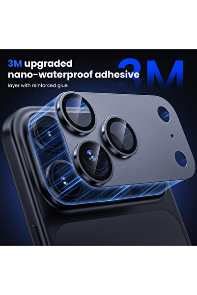 KVK PRİVACY iPhone 17 Pro Compatible Full Coverage Sapphire Glass Camera Lens Protector with Metal Frame Blue