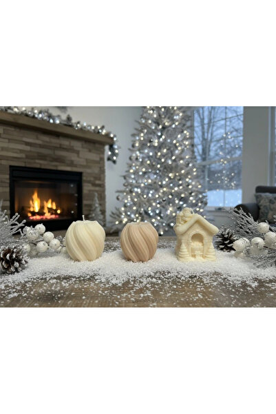 Herum Set of 3 scented candles, HANDMADE, soy wax, cotton wick, Globes and House, 7.5 cm