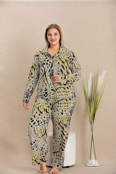 lidofya Buttoned belmando viscose patterned plus size pajama set
