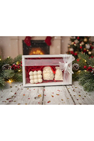 Herum Set of 3 scented candles, HANDMADE, soy wax, cotton wick, Sack, Santa Claus and Cube, 7.5 cm