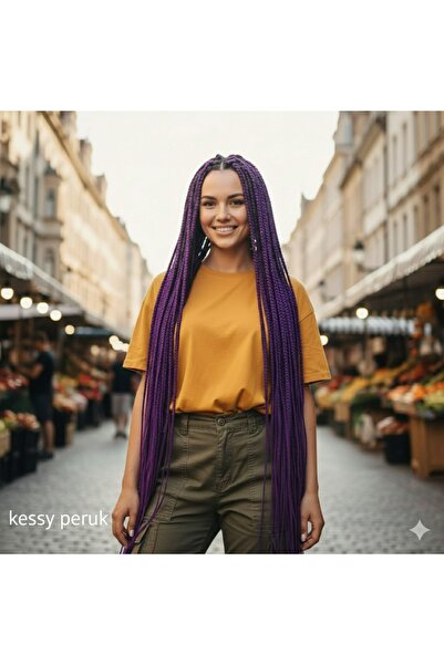 kessy peruk Afrika Örgüsü Kanekalon Fiber Sentetik Saç-165gr PURPLE....