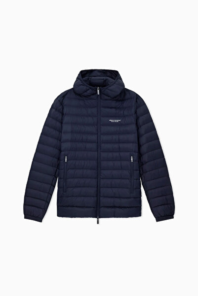 Armani Exchange Men's Hooded Full Fit Horizontal Quilted Puffer Jacket - Navy Blue