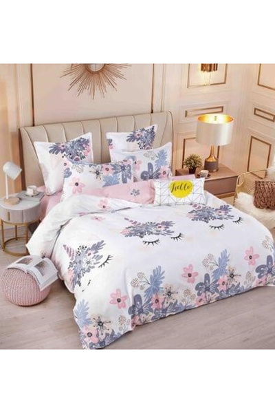 JOJO Double Bed Linen Set in Fine Cotton with Elastic, 6 Pieces - Gray with Feathers