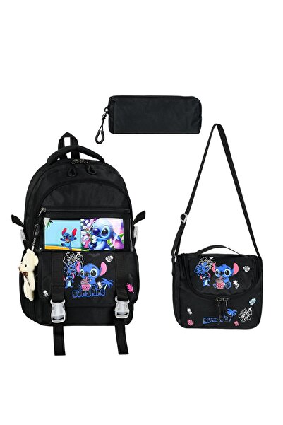 KumOziShop Stitch Baskılı Ortopedik Aksesuarlı Anahtarlıklı Okul Çantası Term...