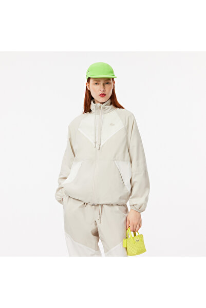 Lacoste Kadın Relaxed Fit Kapüşonlu Gri Rüzgarlık