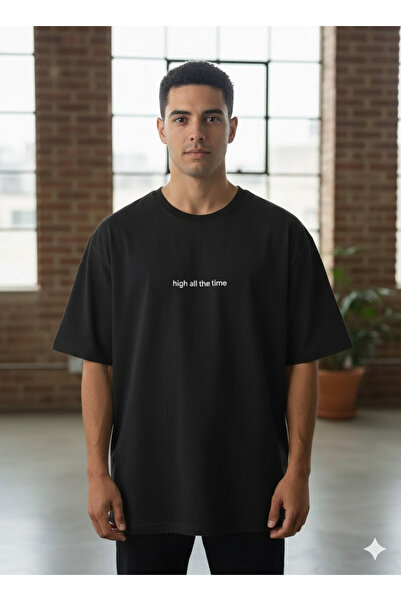 Unisex Oversize “high all the time” Baskılı Tişört