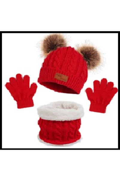 Miro Power Children's set: hat + gloves + red neck warmer