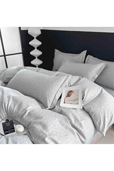 JOJO Double Bed Linen Set from Fine Cotton with Elastic, 6 Pieces - Gray with...