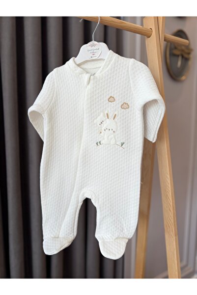 Baby Aden Lamb / Rabbit Embossed Plush Zippered Booties Quilted White Newborn...