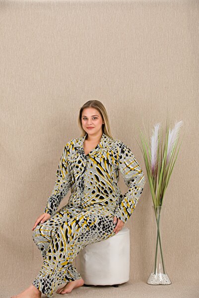 lidofya Buttoned belmando viscose patterned plus size pajama set