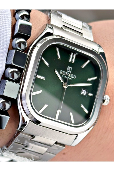 Reward Gümüş Renk Klasik Kare Model Çelik Kordon Erkek Kol Saati + BİLEKLİK H...